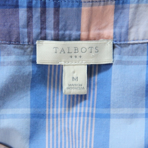 Talbots Plaid Shirt Medium Tunic Top Bell Sleeves - Picture 6 of 7